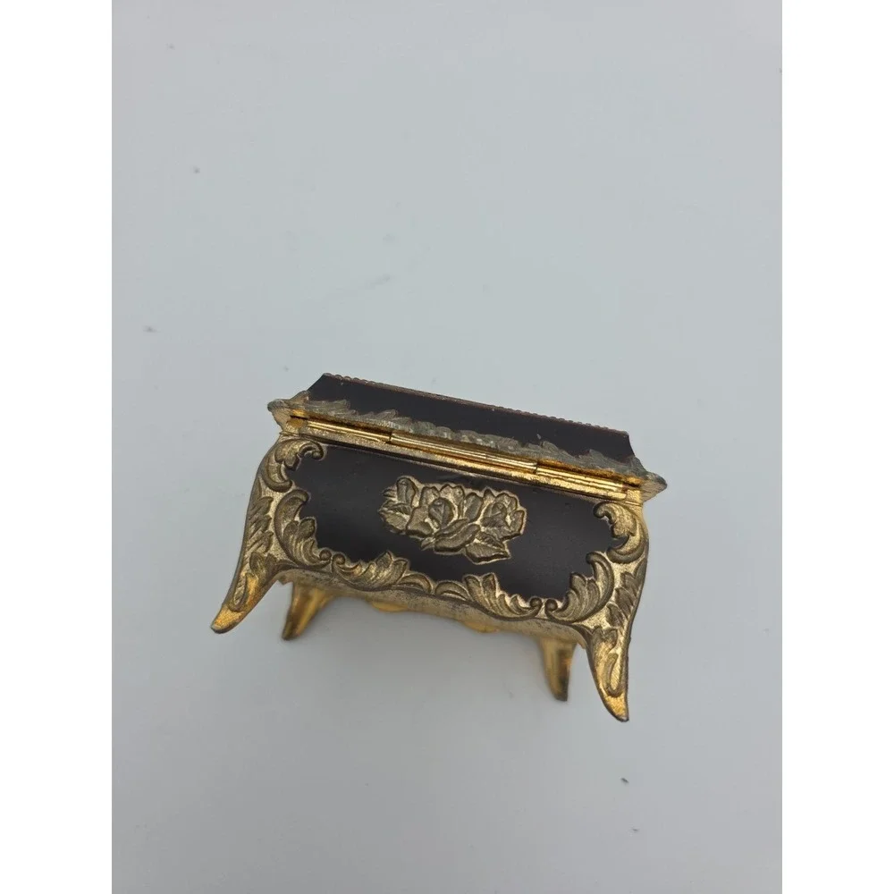 Vintage Japanese Art Trinket Box, Velvet-Lined, Bird and Flowers